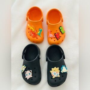 Kids Crocs Bundle of 2 Orange and black With Jibbitz Size C7
